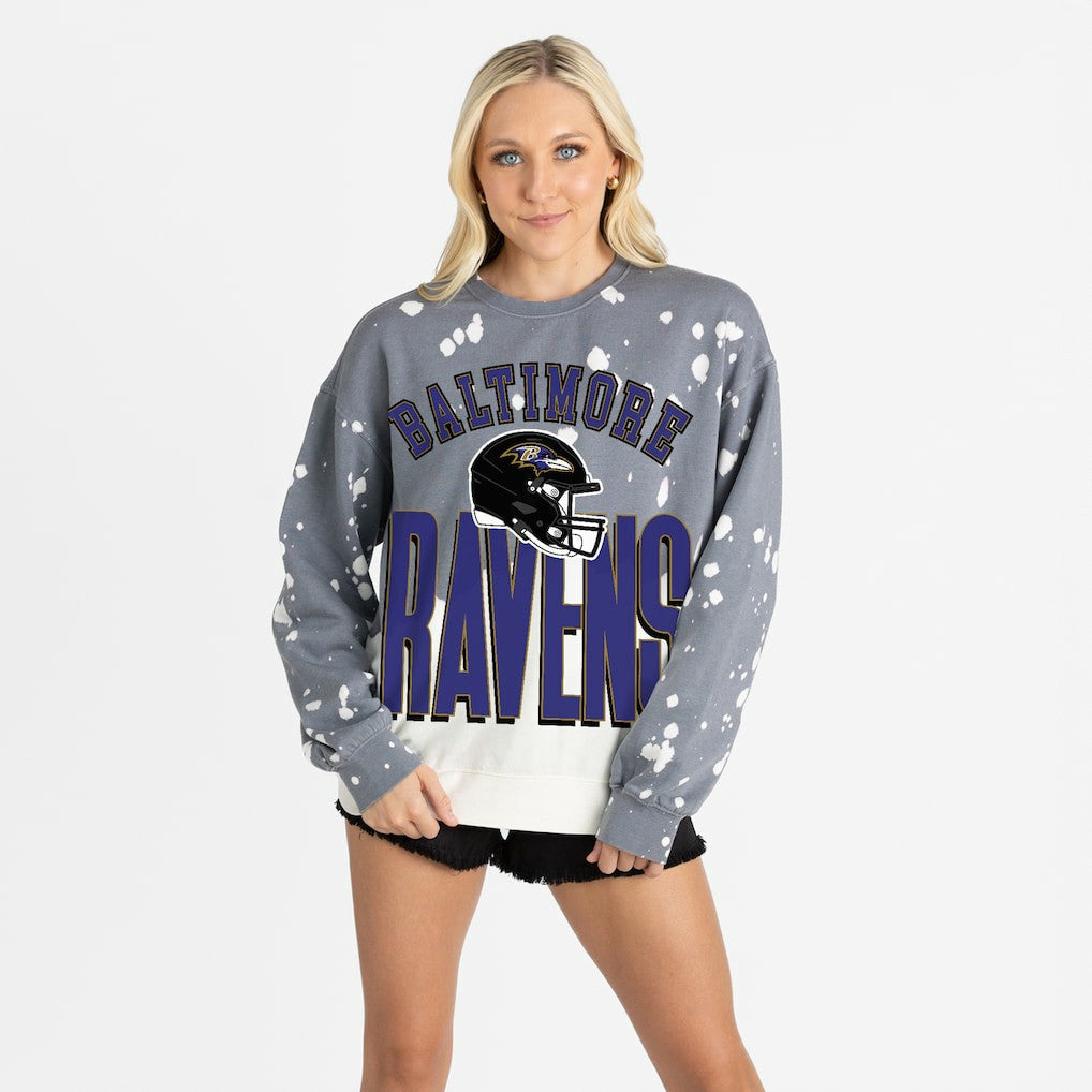 Baltimore Ravens Gameday Couture Women's Arch Rivals Faded Wash Sweatshirt Gray | NFL