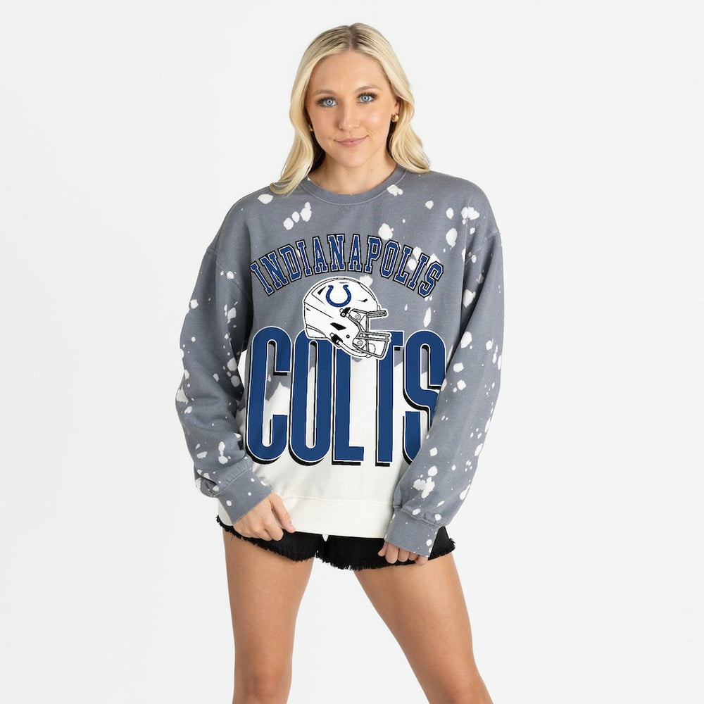 Indianapolis Colts Gameday Couture Women's Arch Rivals Faded Wash Sweatshirt Gray | NFL