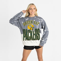 Green Bay Packers Gameday Couture Women's Arch Rivals Faded Wash Sweatshirt Gray | NFL