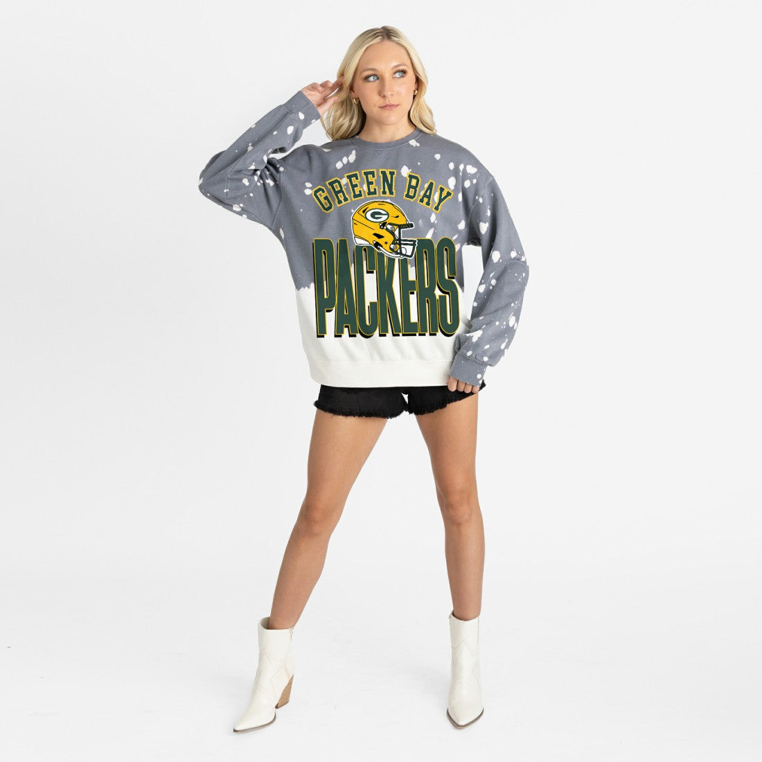Green Bay Packers Gameday Couture Women's Arch Rivals Faded Wash Sweatshirt Gray | NFL
