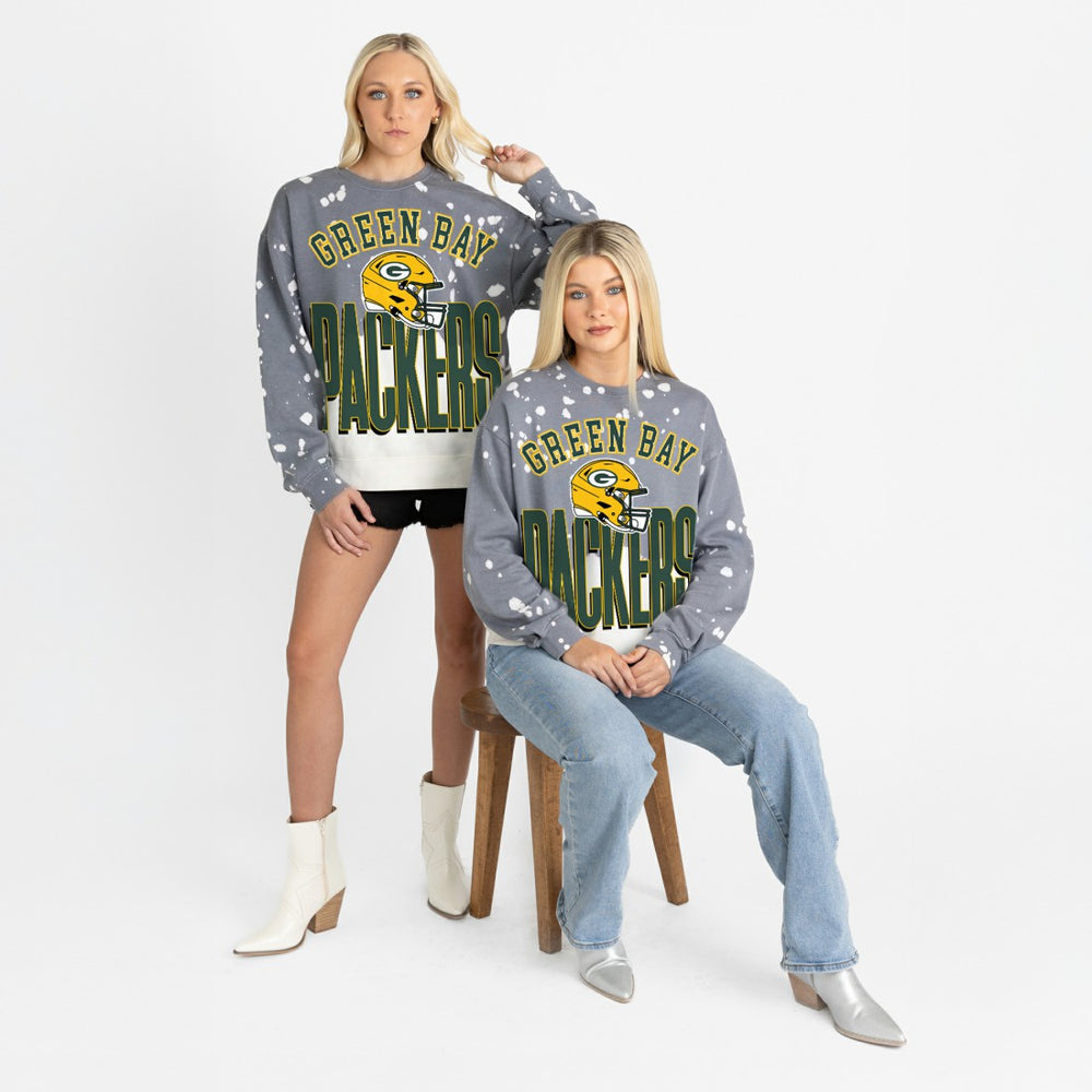 Green Bay Packers Gameday Couture Women's Arch Rivals Faded Wash Sweatshirt Gray | NFL