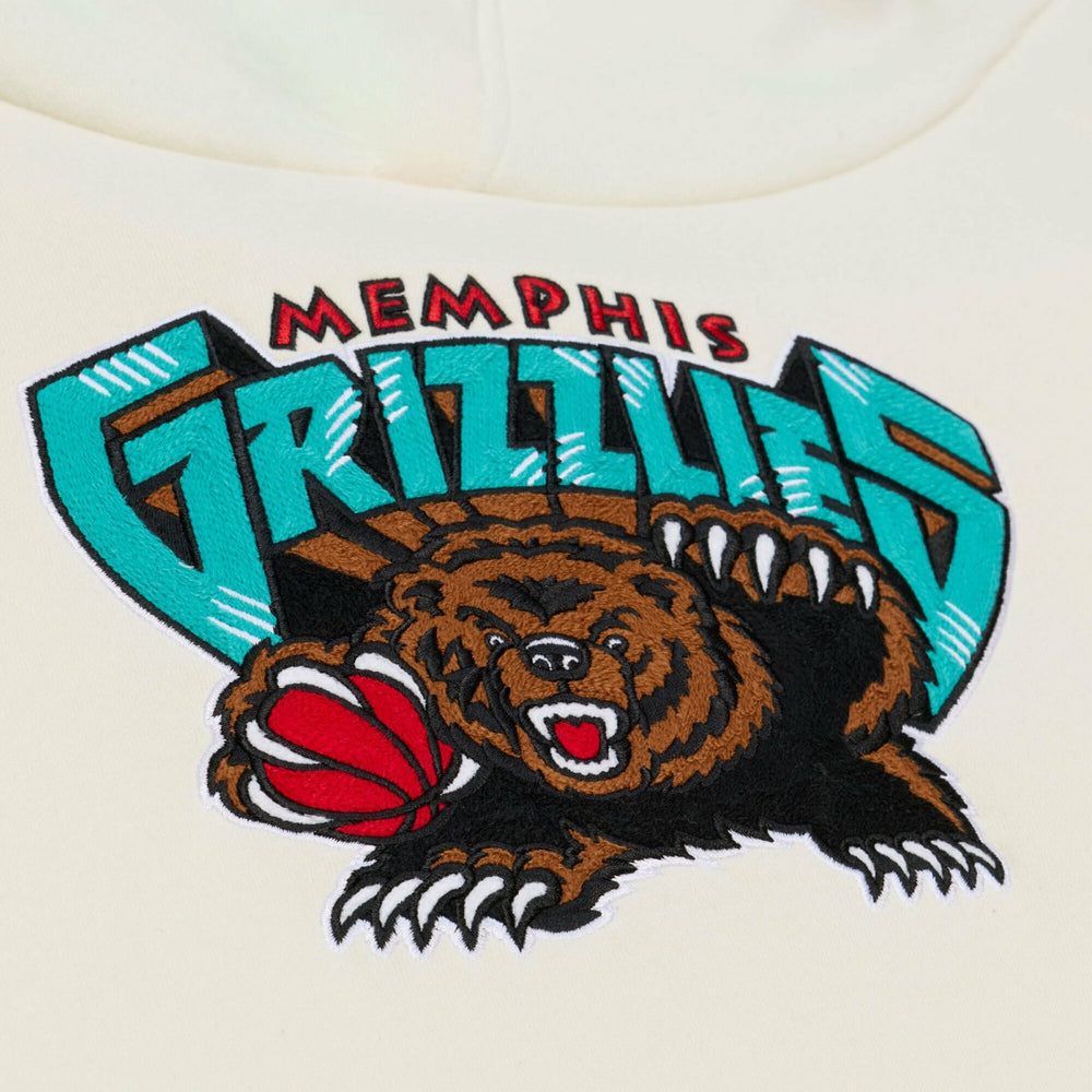 Memphis Grizzlies Hardwood Classics Chainstitch Premium Fleece Hoodie Cream - NBA