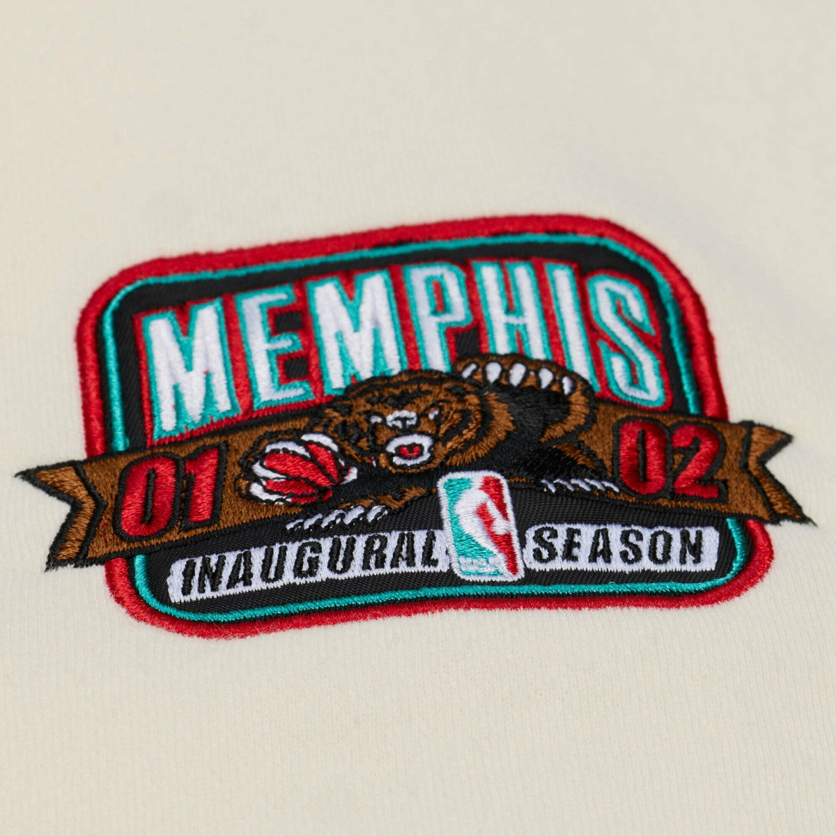 Memphis Grizzlies Hardwood Classics Chainstitch Premium Fleece Hoodie Cream - NBA