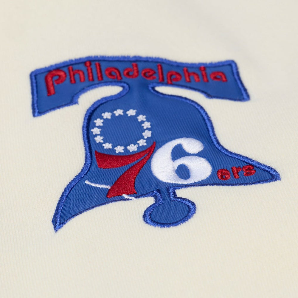 Philadelphia 76ers Hardwood Classics Chainstitch Premium Fleece Hoodie Cream - NBA