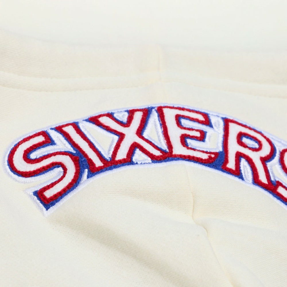 Philadelphia 76ers Hardwood Classics Chainstitch Premium Fleece Hoodie Cream - NBA