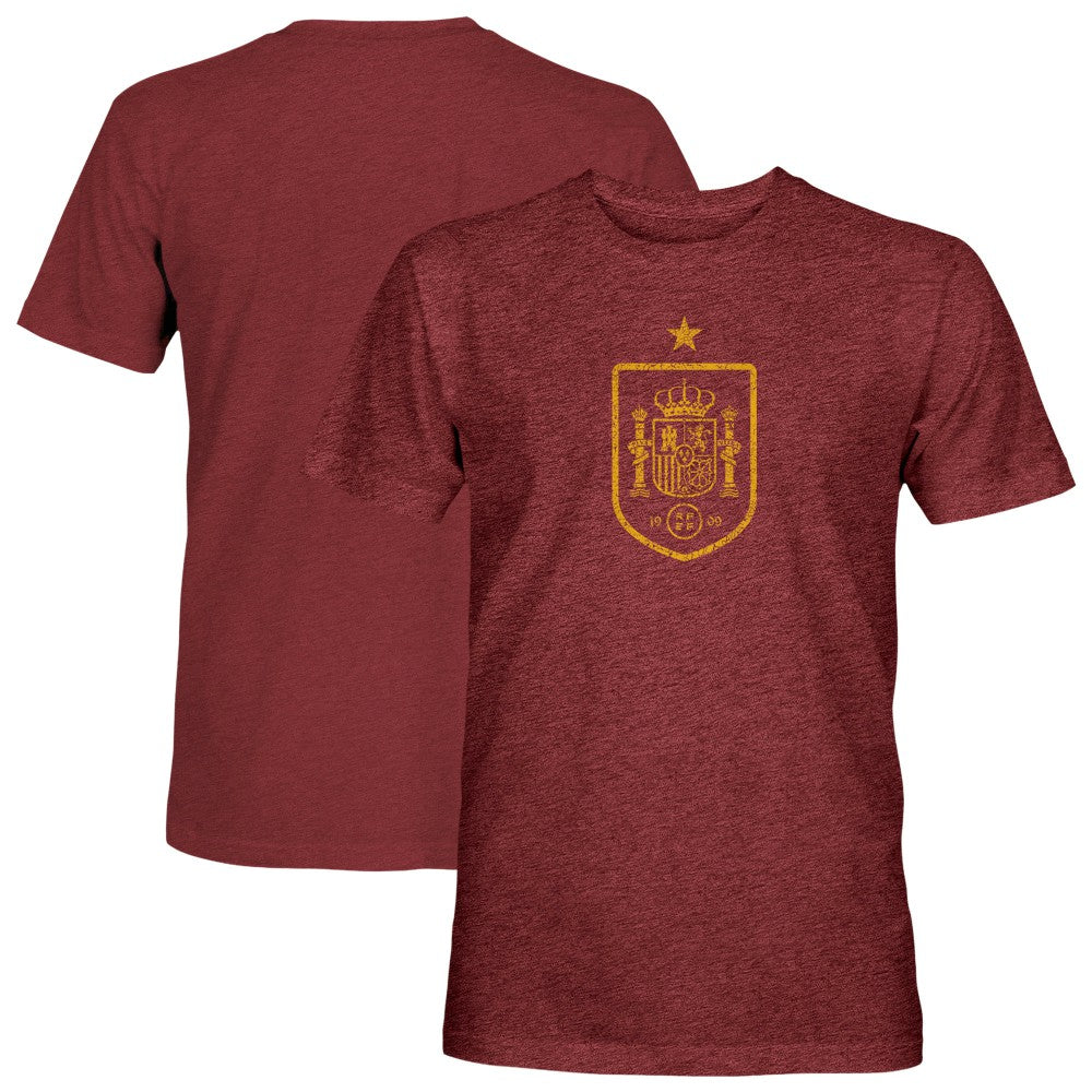 Spain National Team 1863FC Mono Badge Vintage Tri-Blend T-Shirt Maroon - FIFA World CUP