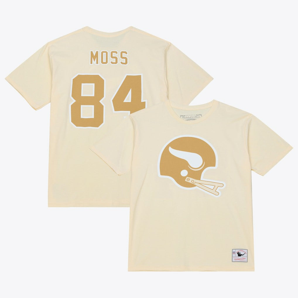 Randy Moss Minnesota Vikings Sandman Name & Number T-Shirt Cream | Mitchell & Ness