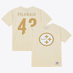 Troy Polamalu Pittsburgh Steelers Sandman Name & Number T-Shirt Cream | Mitchell & Ness