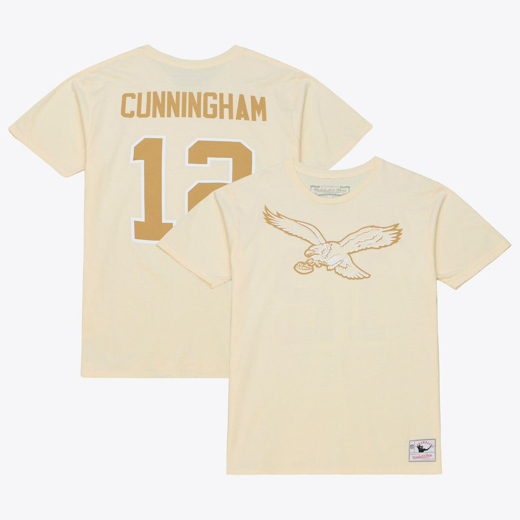 Randall Cunningham Philadelphia Eagles Sandman Name & Number T-Shirt Cream | Mitchell & Ness