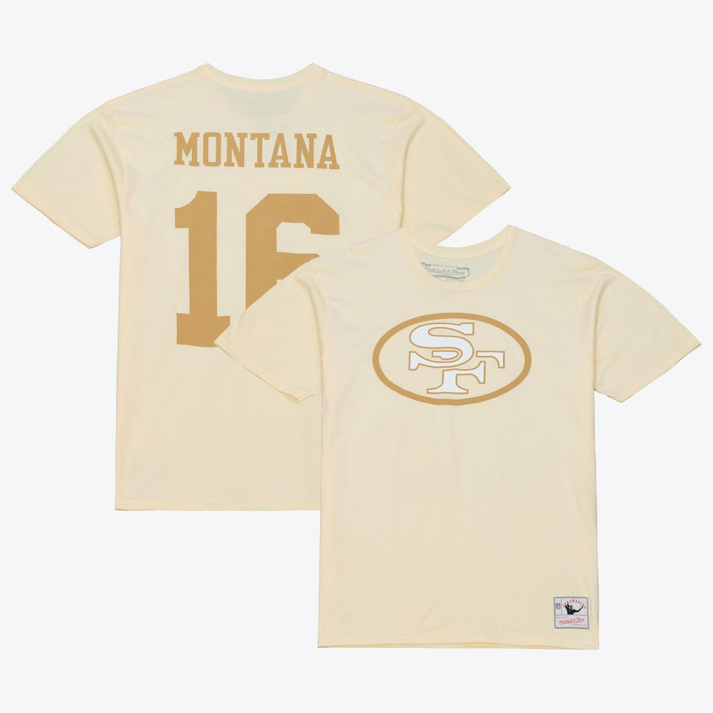 Joe Montana San Francisco 49ers Sandman Name & Number T-Shirt Cream | Mitchell & Ness