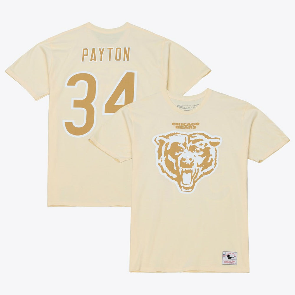 Walter Payton Chicago Bears Sandman Name & Number T-Shirt Cream | Mitchell & Ness
