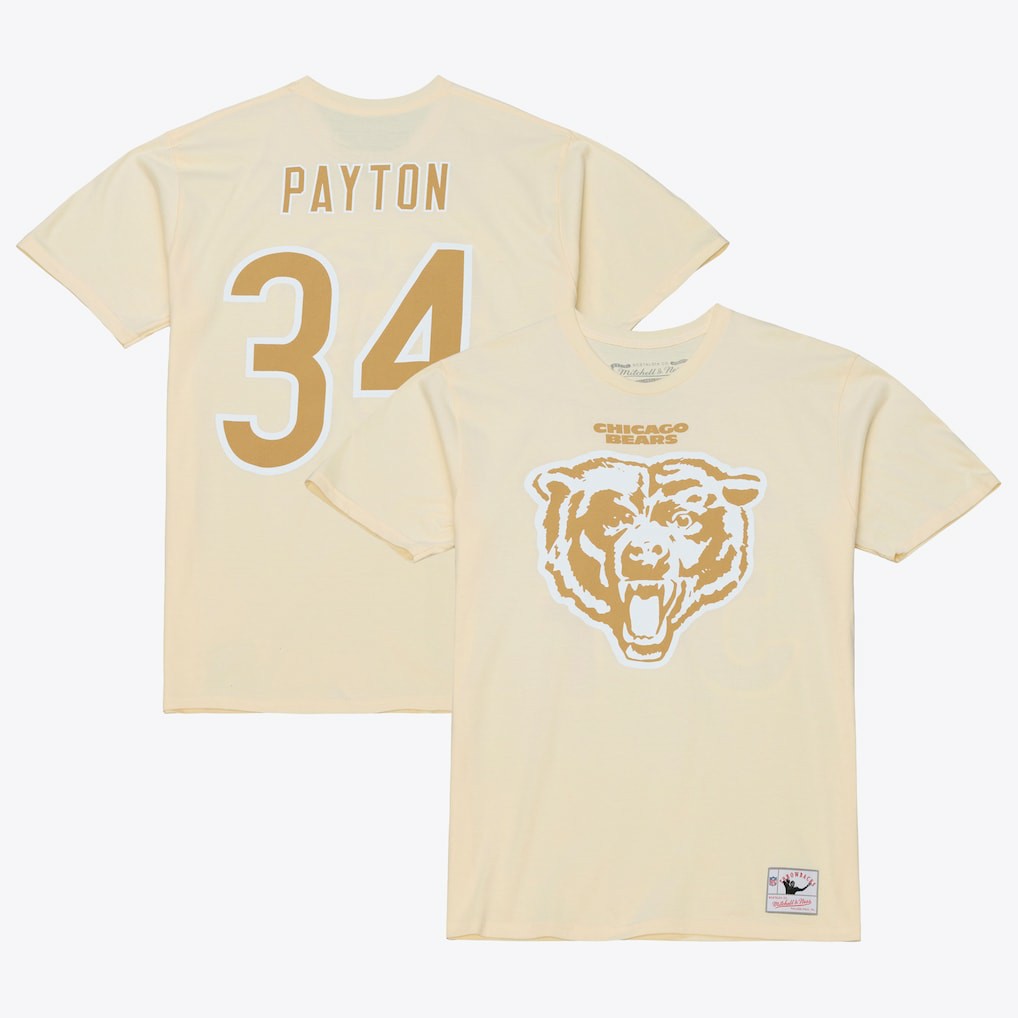 Walter Payton Chicago Bears Sandman Name & Number T-Shirt Cream | Mitchell & Ness