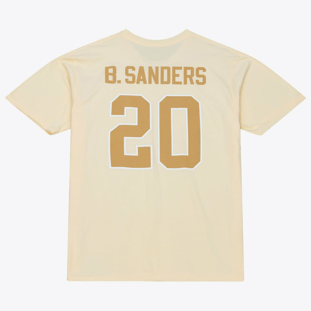 Barry Sanders Detroit Lions Sandman Name & Number T-Shirt Cream | Mitchell & Ness