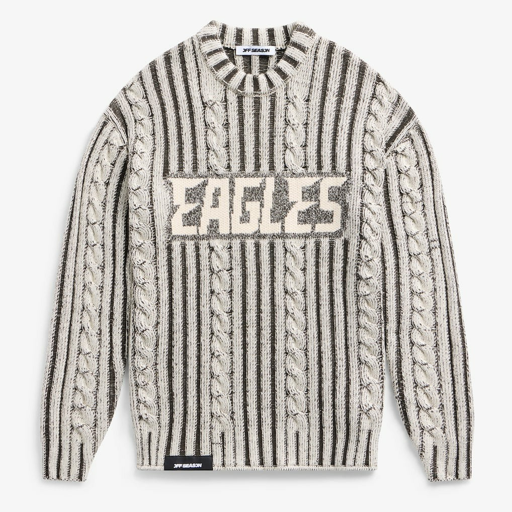 Philadelphia Eagles Off Season x NFL Unisex Cable Knit Sweater Cream/Gray | NFL