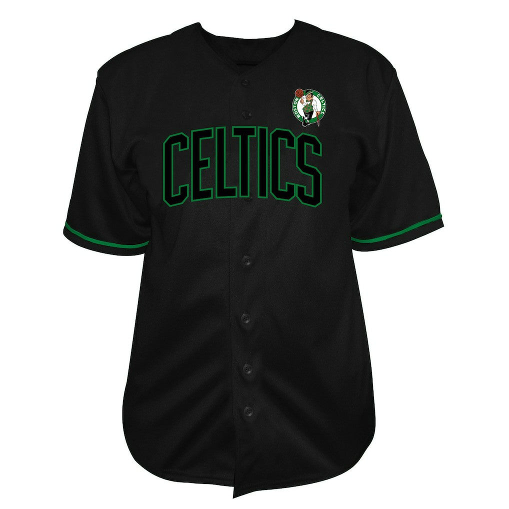 Boston Celtics Big & Tall Pop Full-Button Baseball Jersey Black - NBA