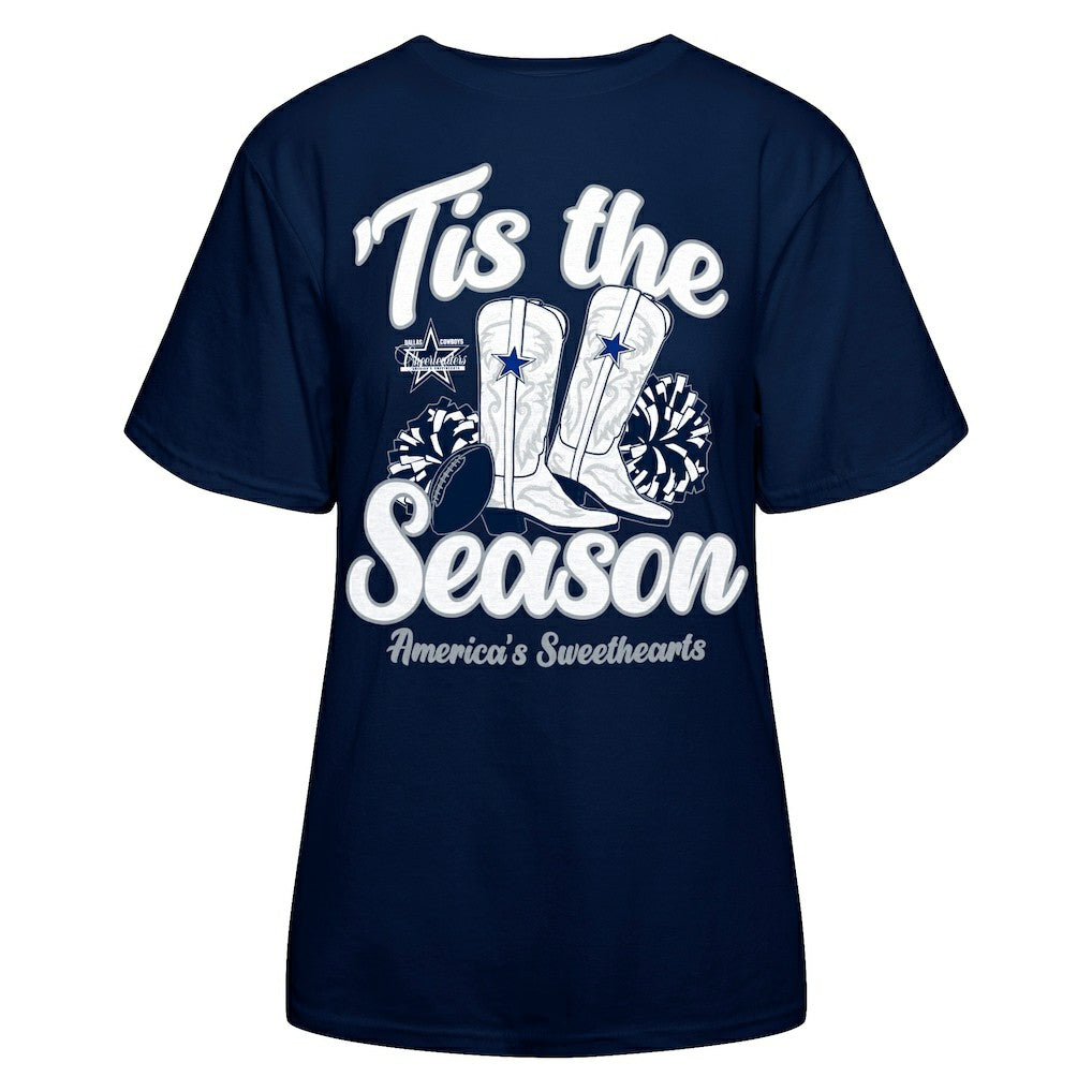 Dallas Cowboys Women's 'Tis The Season Boots T-Shirt Navy | NFL