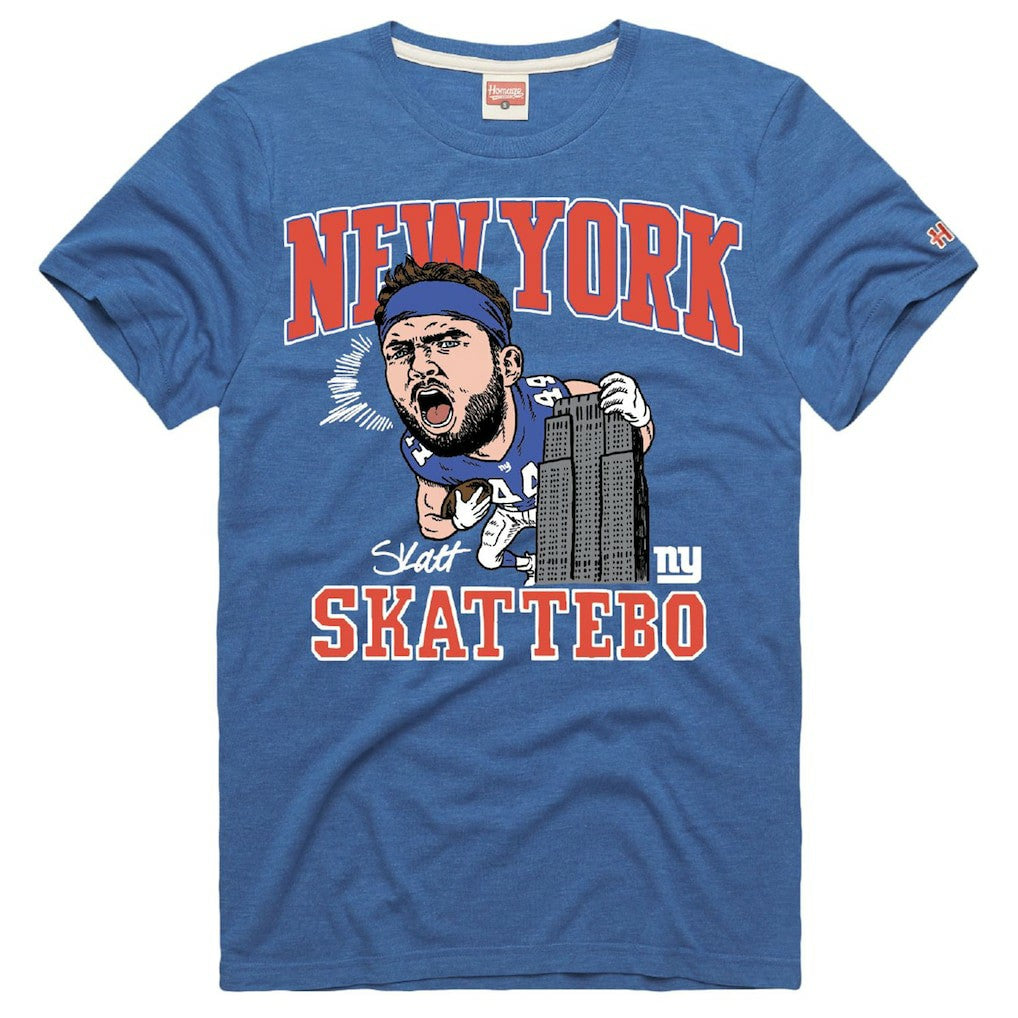 Cam Skattebo New York Giants Homage Unisex Caricature Player Graphic Tri-Blend T-Shirt Royal | NFL