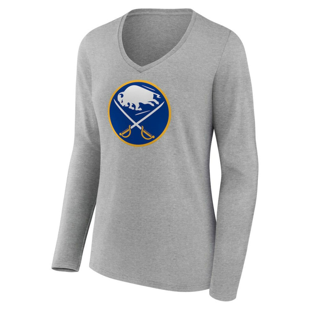 Buffalo Sabres Women's Primary Logo Long Sleeve V-Neck T-Shirt - Gray - NHL