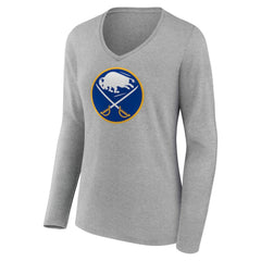 Buffalo Sabres Women's Primary Logo Long Sleeve V-Neck T-Shirt - Gray - NHL