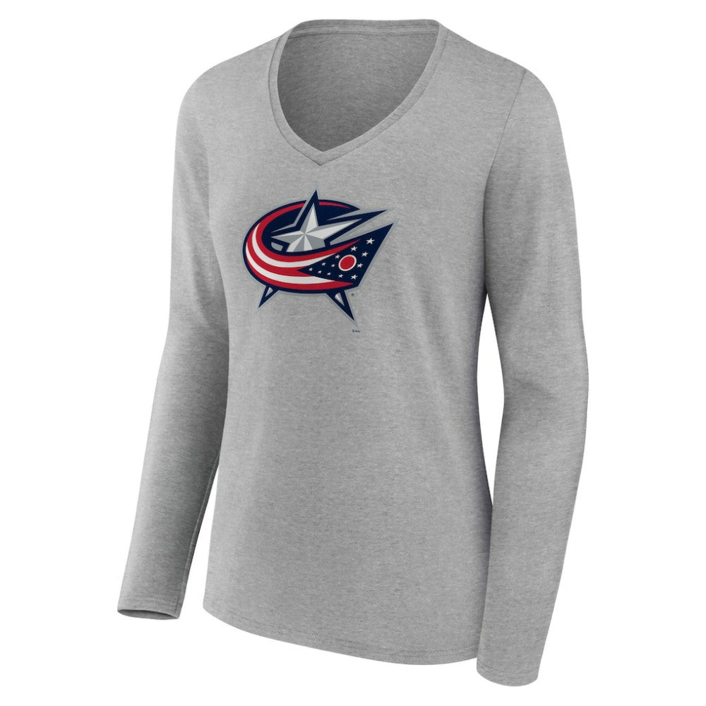 Columbus Blue Jackets Women's Primary Logo Long Sleeve V-Neck T-Shirt - Gray - NHL