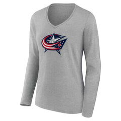Columbus Blue Jackets Women's Primary Logo Long Sleeve V-Neck T-Shirt - Gray - NHL