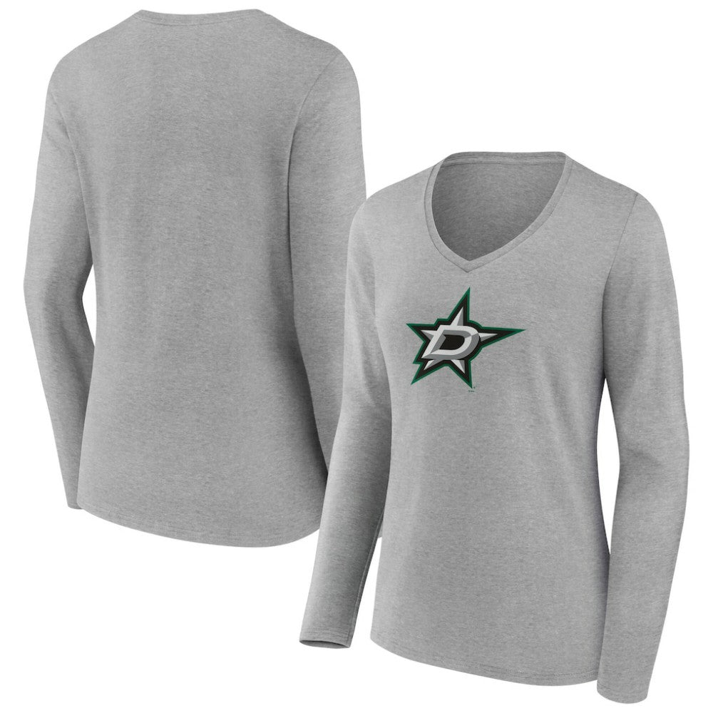 Dallas Stars Women's Primary Logo Long Sleeve V-Neck T-Shirt - Gray - NHL