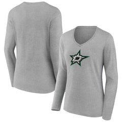 Dallas Stars Women's Primary Logo Long Sleeve V-Neck T-Shirt - Gray - NHL