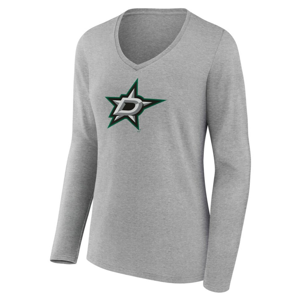 Dallas Stars Women's Primary Logo Long Sleeve V-Neck T-Shirt - Gray - NHL
