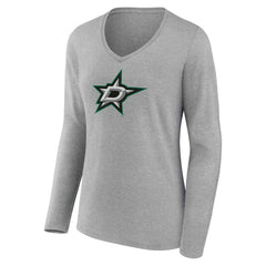 Dallas Stars Women's Primary Logo Long Sleeve V-Neck T-Shirt - Gray - NHL