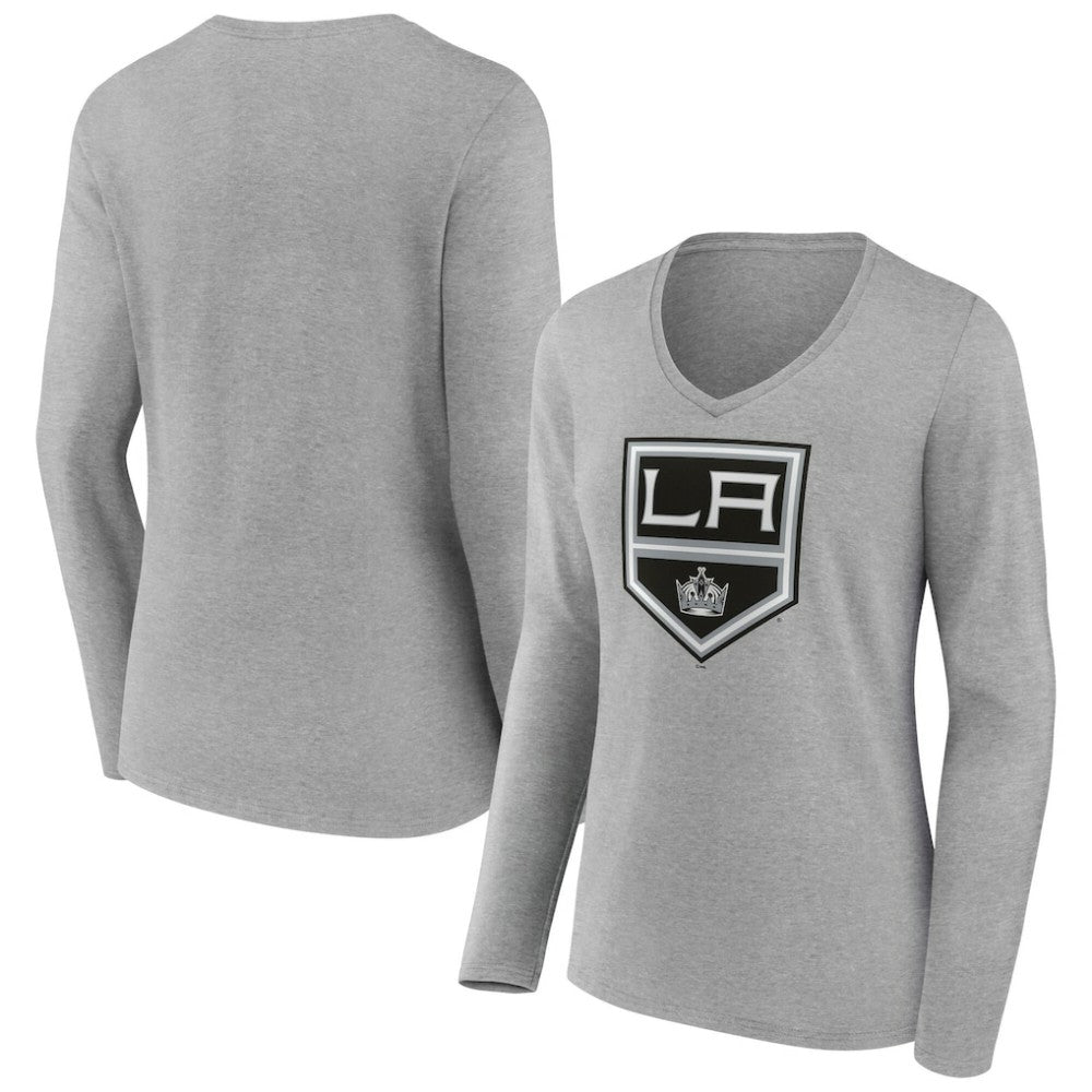 Los Angeles Kings Women's Primary Logo Long Sleeve V-Neck T-Shirt - Gray - NHL