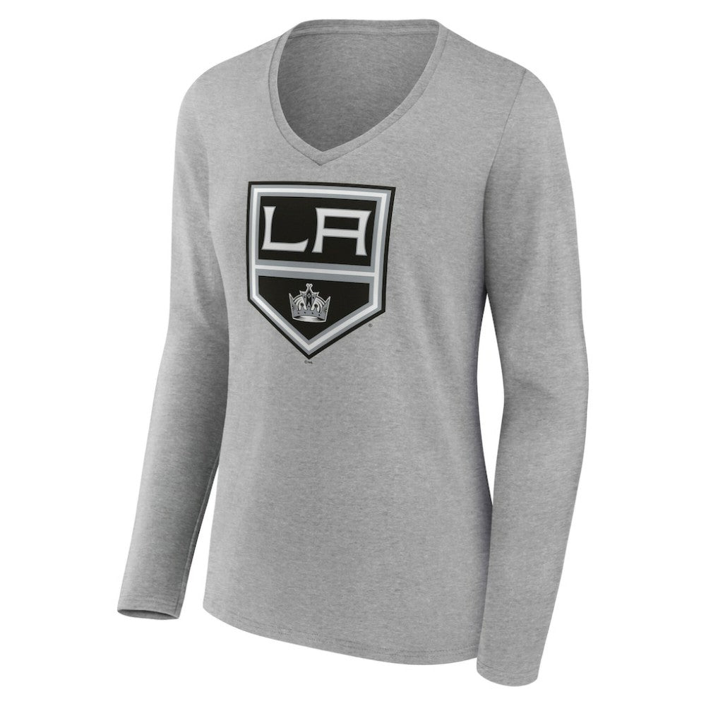 Los Angeles Kings Women's Primary Logo Long Sleeve V-Neck T-Shirt - Gray - NHL