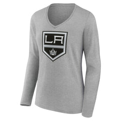 Los Angeles Kings Women's Primary Logo Long Sleeve V-Neck T-Shirt - Gray - NHL