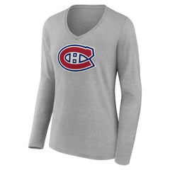 Montreal Canadiens Women's Primary Logo Long Sleeve V-Neck T-Shirt - Gray - NHL
