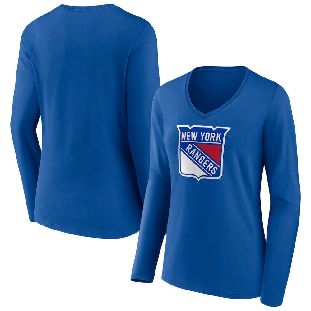 New York Rangers Women's Primary Logo Long Sleeve V-Neck T-Shirt - Blue - NHL
