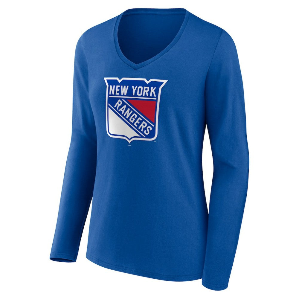 New York Rangers Women's Primary Logo Long Sleeve V-Neck T-Shirt - Blue - NHL
