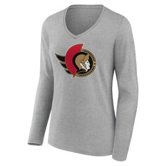 Ottawa Senators Women's Primary Logo Long Sleeve V-Neck T-Shirt - Gray - NHL