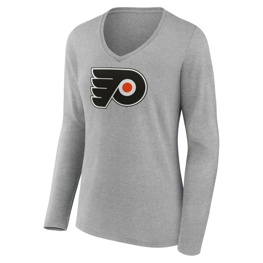 Philadelphia Flyers Women's Primary Logo Long Sleeve V-Neck T-Shirt - Gray - NHL