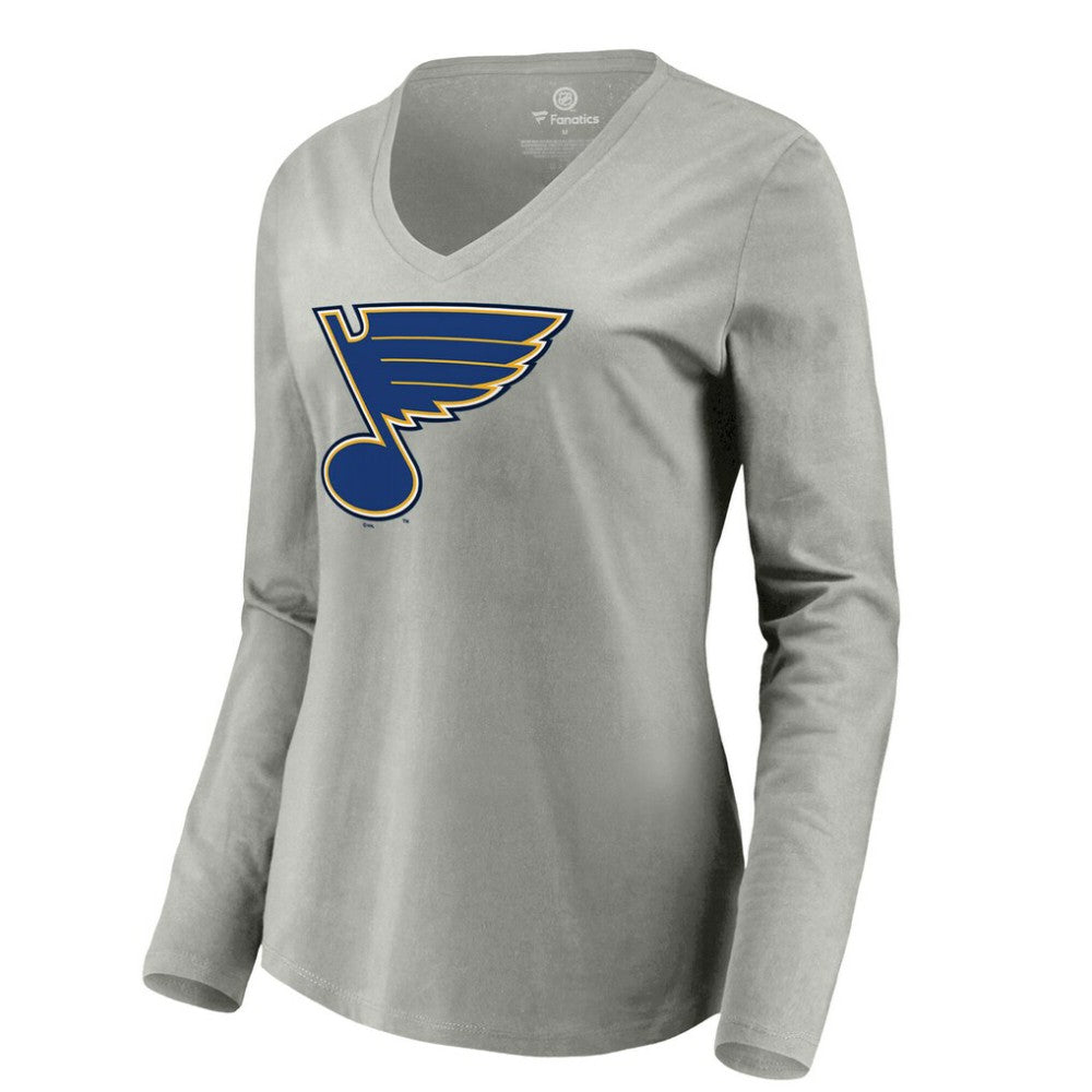 St. Louis Blues Women's Primary Logo Long Sleeve V-Neck T-Shirt - Gray - NHL