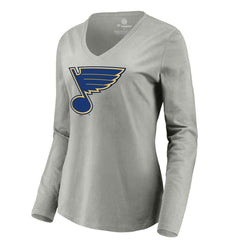 St. Louis Blues Women's Primary Logo Long Sleeve V-Neck T-Shirt - Gray - NHL