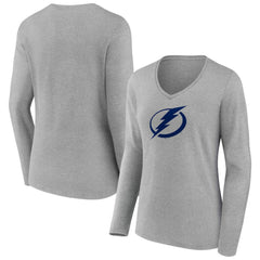 Tampa Bay Lightning Women's Primary Logo Long Sleeve V-Neck T-Shirt - Gray - NHL