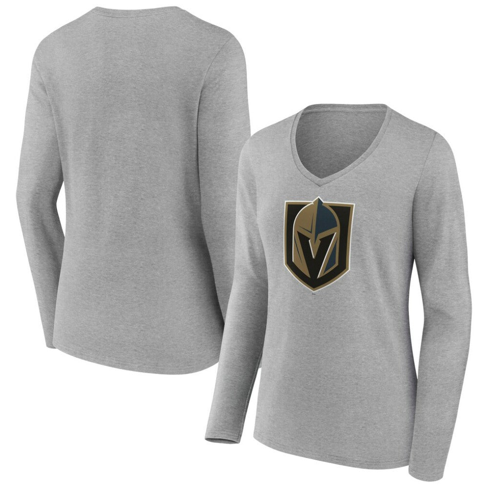 Vegas Golden Knights Women's Primary Logo Long Sleeve V-Neck T-Shirt - Gray - NHL