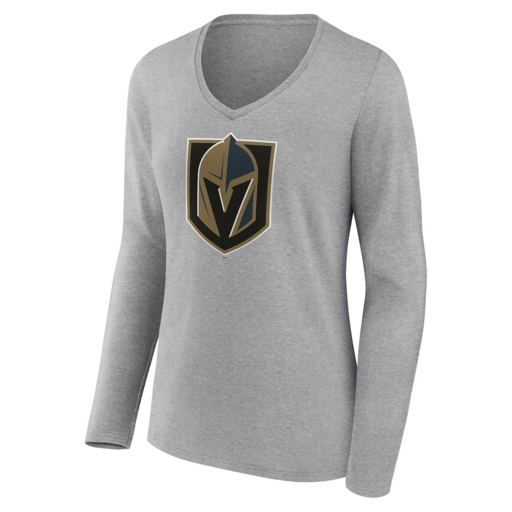 Vegas Golden Knights Women's Primary Logo Long Sleeve V-Neck T-Shirt - Gray - NHL