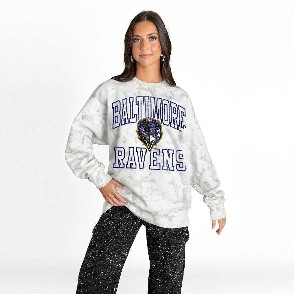 Baltimore Ravens Gameday Couture Women's Whiteout Oversized Premium Fleece Sweatshirt Arctic Camo | NFL