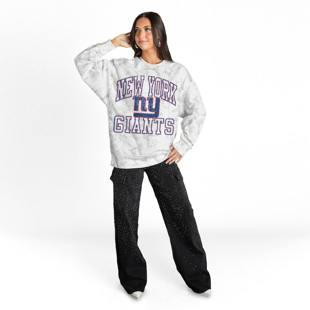 New York Giants Gameday Couture Women's Whiteout Oversized Premium Fleece Sweatshirt Arctic Camo | NFL