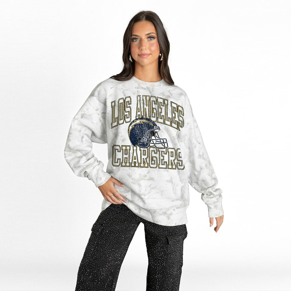 Los Angeles Chargers Gameday Couture Women's Whiteout Oversized Premium Fleece Sweatshirt Arctic Camo | NFL