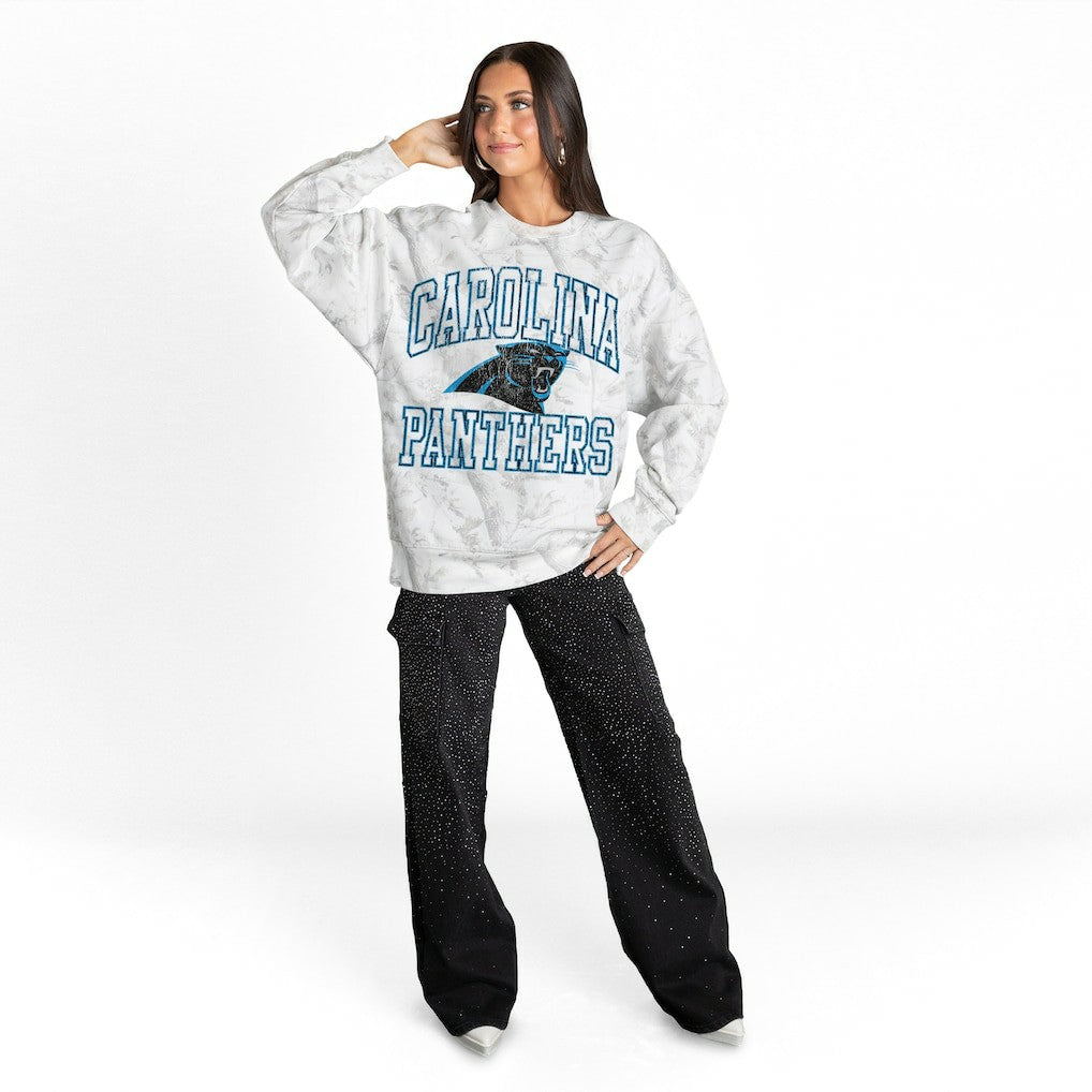 Carolina Panthers Gameday Couture Women's Whiteout Oversized Premium Fleece Sweatshirt Arctic Camo | NFL