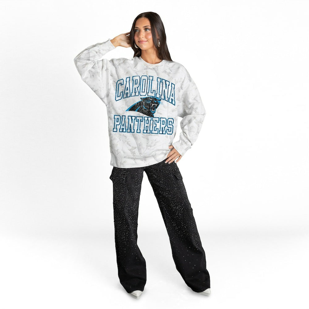 Carolina Panthers Gameday Couture Women's Whiteout Oversized Premium Fleece Sweatshirt Arctic Camo | NFL