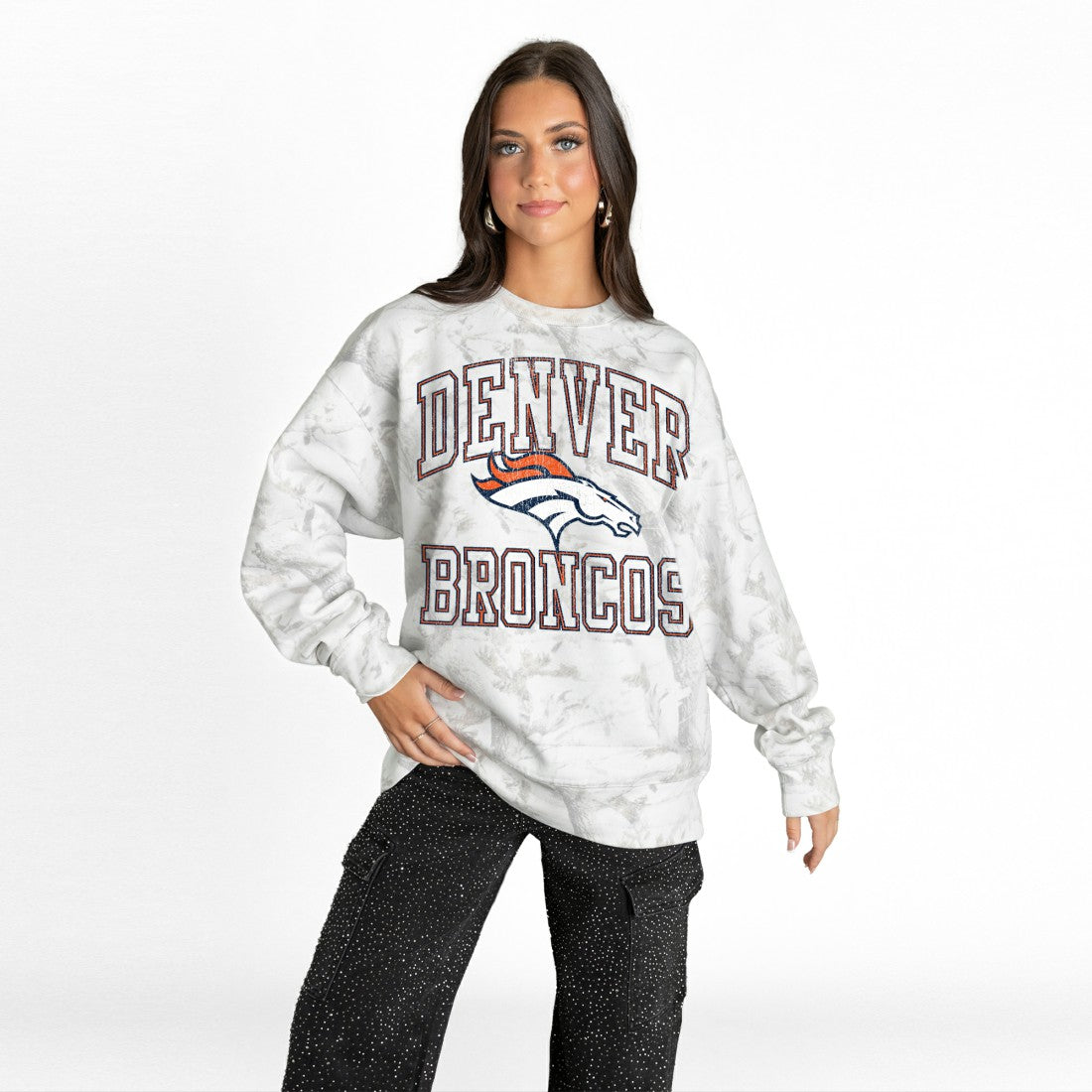 Denver Broncos Gameday Couture Women's Whiteout Oversized Premium Fleece Sweatshirt Arctic Camo | NFL
