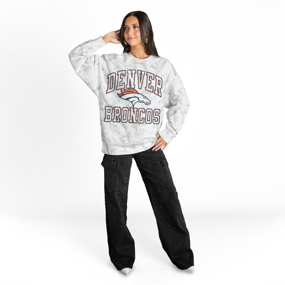 Denver Broncos Gameday Couture Women's Whiteout Oversized Premium Fleece Sweatshirt Arctic Camo | NFL