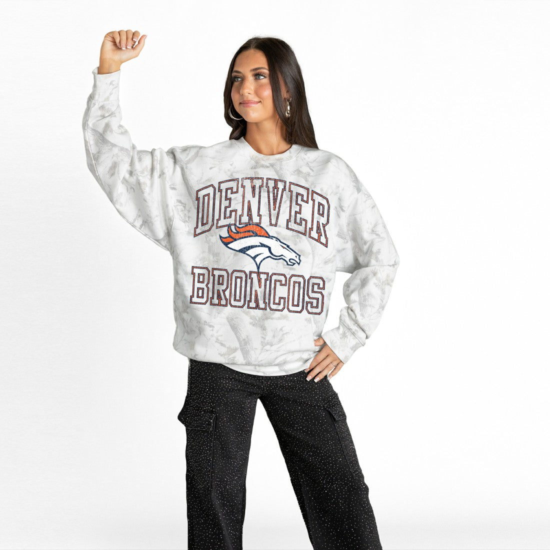 Denver Broncos Gameday Couture Women's Whiteout Oversized Premium Fleece Sweatshirt Arctic Camo | NFL